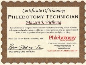 phlebotomy training certificate example