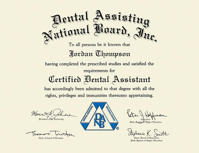 Dental Assistant Certification Example