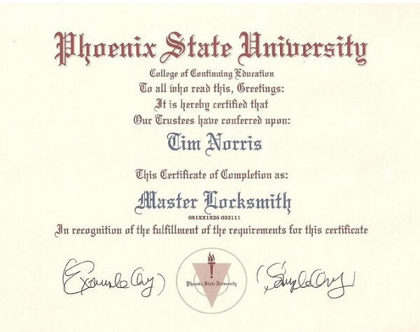 Locksmith Certificate