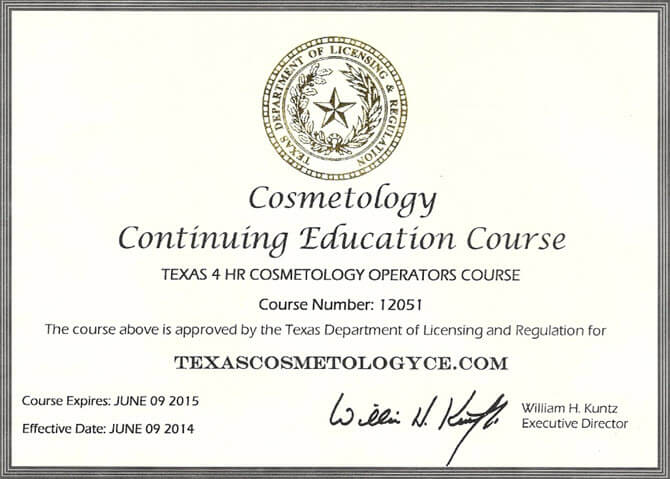 cosmetologist certification example