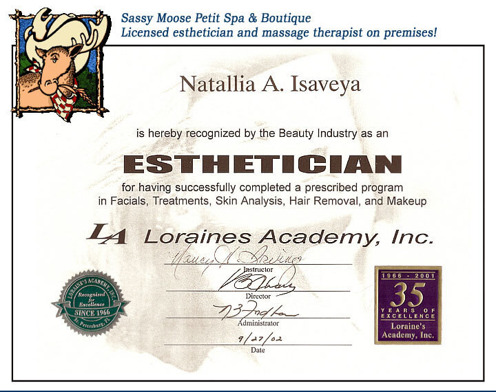 esthetician certificate example