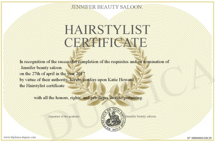 hair stylist certificate example