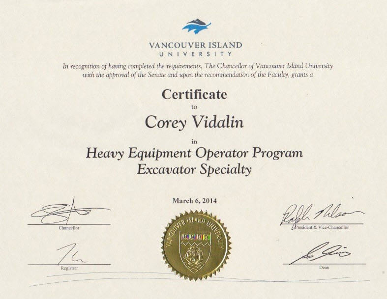 heavy machine operator certificate example