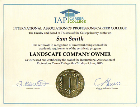 landscaper certificate example