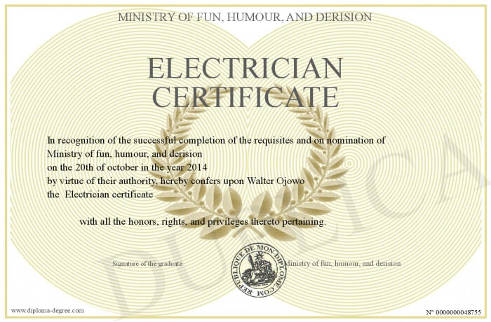 electrician certificate example