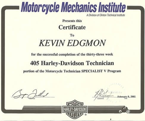 motorcycle mechanic certificate