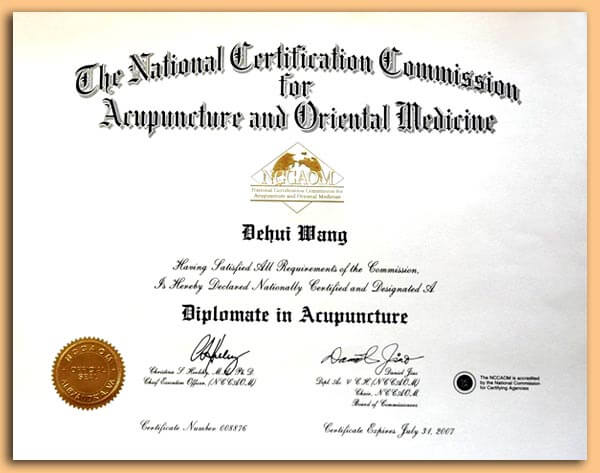 acupuncture certificate
