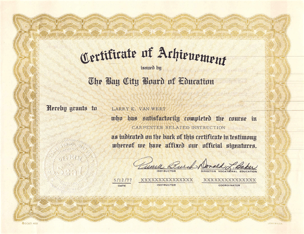 carpenter certificate example