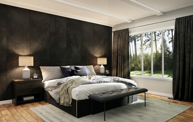black wall styled bedroom