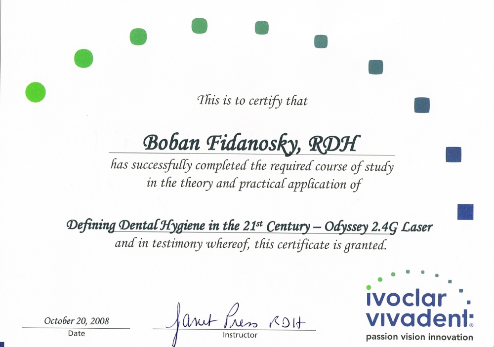 dental hygienist certificate example