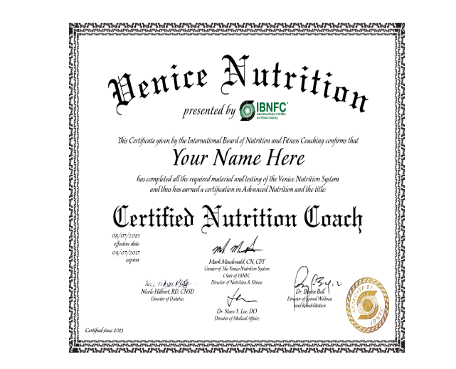 nutritionist certification example