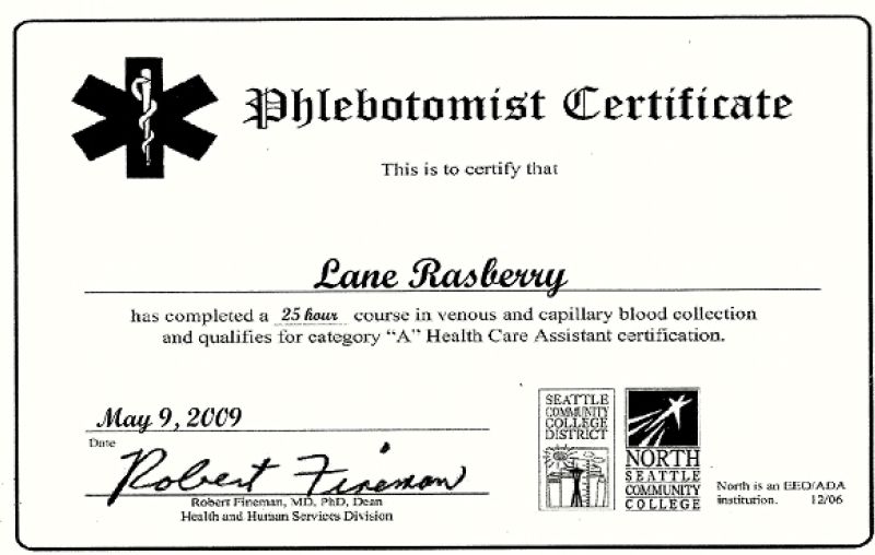 phlebotomy certificate example