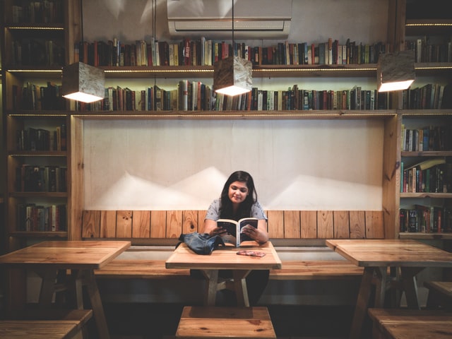 reading books in library