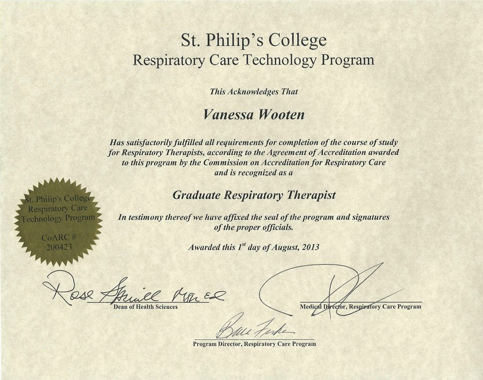 respiratory therapist certificate