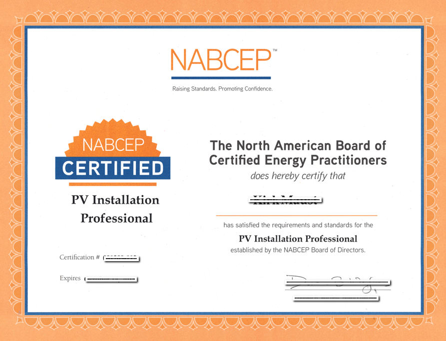 Solar Panel Installer Certificate