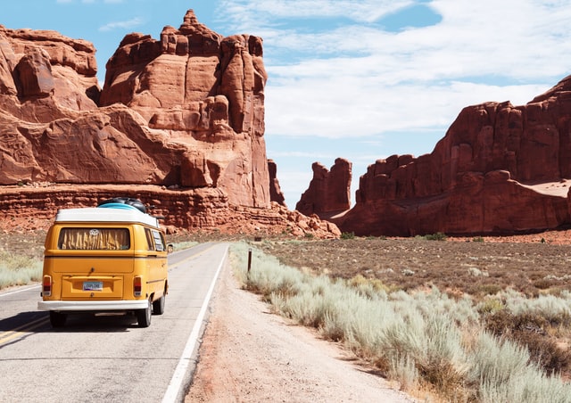 traveling to arches national park in a van